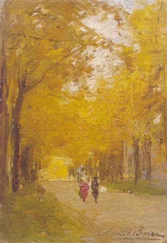 Passeggiata in viale alberato, 1900